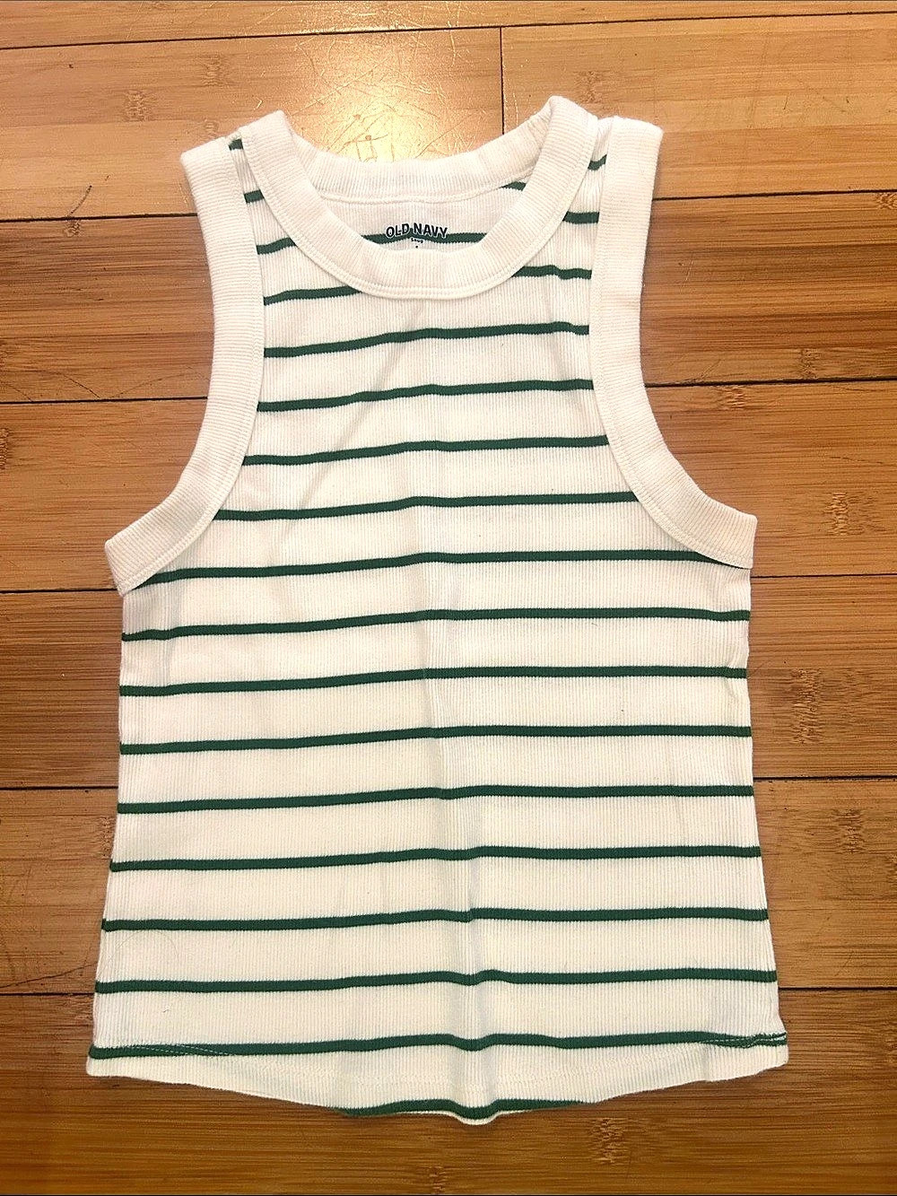 Old Navy Snug Rib-Knit Striped Tank Top White & Green Size Small